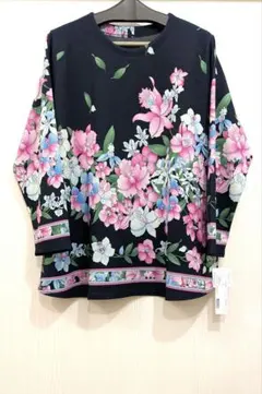 レオナール❝風❞チュニックお好きな方へ紺地ピンク花柄新品XL〜3L