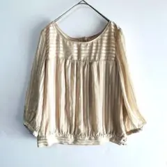 ロペピクニック　シフォン七分〜長袖ブラウス　ストライプ　胸元切り替え　ベージュ