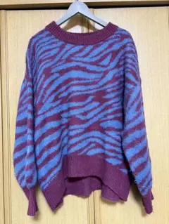 SPRAYPREMIUM 紫と青のストライプ セーター