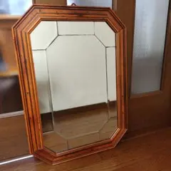 八角形 木製 壁掛け鏡