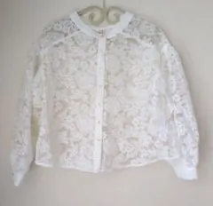 ◆ＧＲＬレース 花柄透かしレース 長袖ブラウス ホワイト グレイル