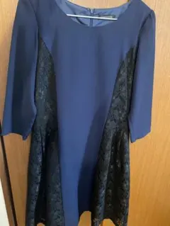 ネイビー 七分袖 Aライン ワンピース　フォーマル　きれいめ　Mサイズ