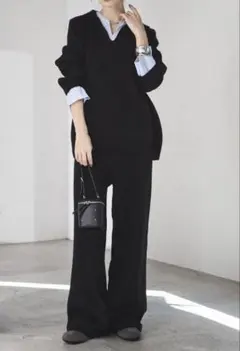 ローヘン LOHEN ミラノリブニットプルオーバー ブラックオーバーサイズ