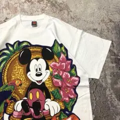 90's USA製 ミッキーマウス アロハ ホワイトtシャツ FREESIZE