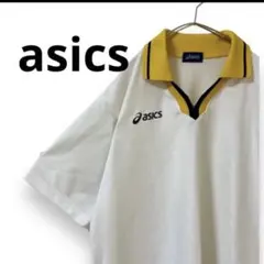 asics アシックス ポロシャツ 半袖【L】白×黄色