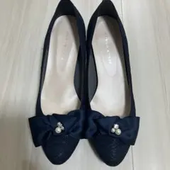 ネイビー パンプス 23cm リボン装飾