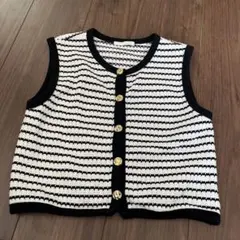 ZARA ストライプ ノースリーブ カーディガン S