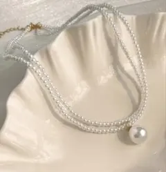 新品　美品　ホワイトパール 2連ネックレス　カジュアル　パーティー　結婚式