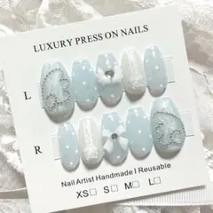 現品୨୧人気デザイン୨୧韓国ネイルチップ　水色ラメ　薔薇レース羽　バレリーナ