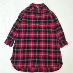 ユニクロ フランネルチェックワンピース長袖シャツ 110㎝ 赤✕黒 チェック柄