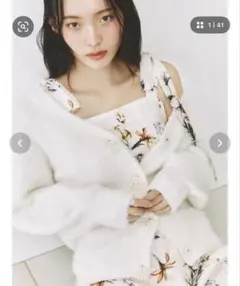 【本日限定セール】パールリボンシャギーミドルＶネックカーディガン