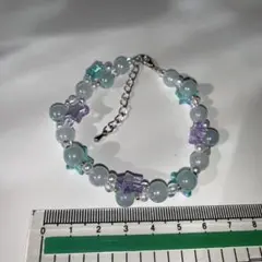 ハンドメイド 水色紫色 星形ビーズブレスレット