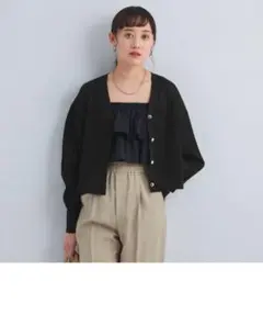 グリーンレーベルリラクシング　パフ シアー ニット カーディガン ウォッシャブル