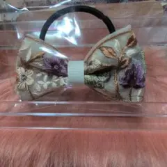 【新品未使用】ハンドメイド　刺繍入りリボンヘアゴム　182