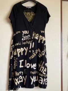 Desigual 半袖ワンピース　L 黒　グラフィック柄