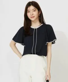 エニィスィス 【洗える】バイカラーフレアブラウス 2 ネイビー