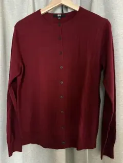 【美品】UNIQLO メリノウール カーディガン バーガンディ XL