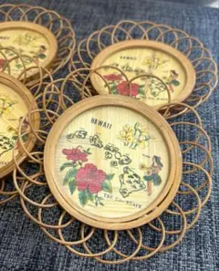 【Hawaii土産】ヴィンテージ バンブー制コースター 4点セット