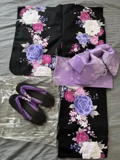 花柄 浴衣・帯・下駄セット
