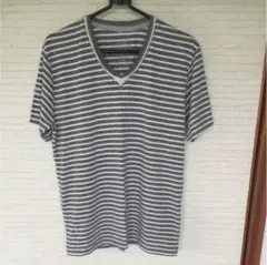 ★ikka イッカ 半袖ボーダーＶネックTシャツ L 中古美品★