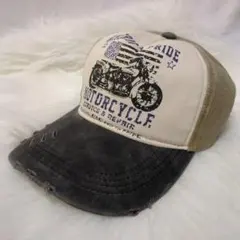 キャップ グレー デニム アメカジ ヴィンテージ感 古着 カジュアル バイク