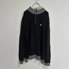 トミーヒルフィガー ハーフジップ ニット ビッグフラッグ 黒 M