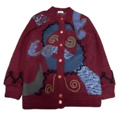 80s極美品✴︎モヘアニットカーディガン渦巻きy2k定価6万✴︎デザイン古着