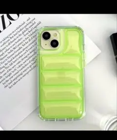 iPhone15 pro ケース クリア モコモコ グリーン