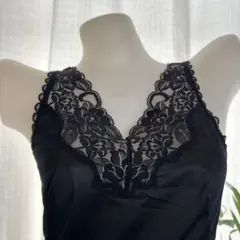 CF101 林産業　綺麗な大花柄レース　スリップ　80-90 ブラック