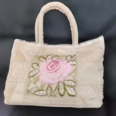 刺繍のバラ付きトートバッグ