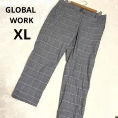 GLOBAL WORK チェック スラックスパンツ グレー 大きいサイズ XL