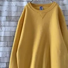 ラッセル スウェット 無地 刺繍 メキシコ製 裏起毛 イエロー L