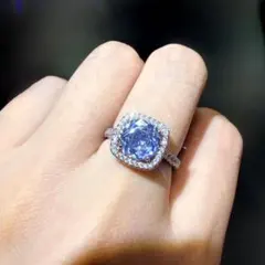 18金メッキ合金 ブルー人工ダイヤ リング 高級感