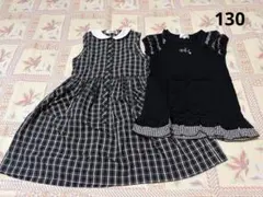 130 アートレター 半袖トップス　 黒チェックワンピース 2点
