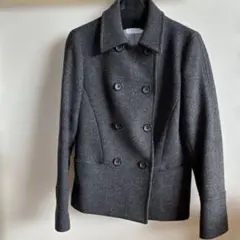 グレー ダブルブレスト ピーコート ウール混紡
