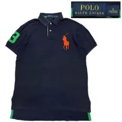 【希少デザイン】ポロラルフローレン ビッグポニー ポロシャツ 紺×オレンジ