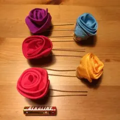 布製花髪飾りセット（紫・ピンク・青・オレンジ）5個