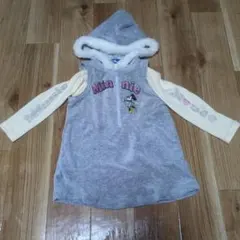 ディズニーミニーマウス　長袖シャツ＆フードファー付ワンピース　95サイズ