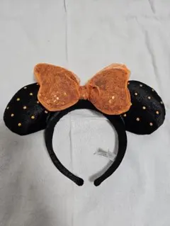 ミニーマウス風カチューシャ 黒とオレンジ