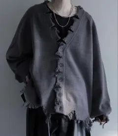 cussil クシル ダメージカーディガン チャコールグレー　Lのサムネイル