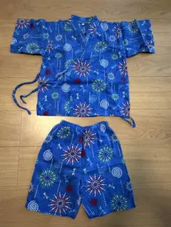 子ども用 甚平 青、花火柄 120cm