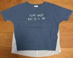 美品 green. ロゴプリント ブルー ストライプ 異素材切り替え半袖Tシャツのサムネイル