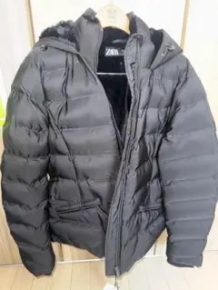 ZARA フード付きダウンジャケット Lサイズ ブラック