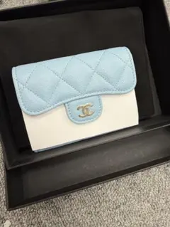 香奈兒 水藍色 雙摺錢包 全新未使用