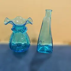 ブルーガラス 花瓶 2点セット フラワーベースのサムネイル