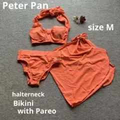 【美品】日本製　レディース　水着　M　パレオ付き　ビキニ　3点セット　オレンジ