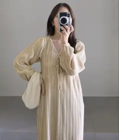 [ yuiさんコラボ ]前後2way長袖プリーツワンピース　プリーツ加工