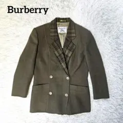 美品✨ バーバリーズ テーラードジャケット シルク ダブル チェック L 茶 古着 バーバリー Burberrys BURBERRY LONDON チェック柄 ウール×シルク