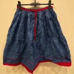 美品✨️【L】フレアスカート ダークブルー 心花柄 フラワー ロングスカート