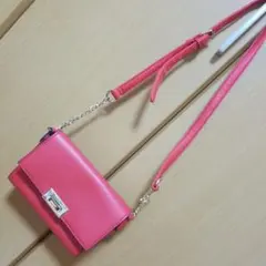 ピンク ショルダーバッグ 合成皮革 ゴールド金具